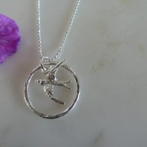 Silver Circle & Swallow Pendant