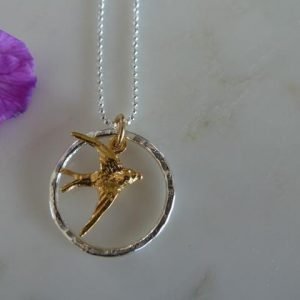 silver Circle & Gold Swallow Pendant