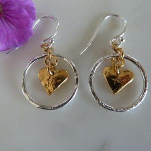 Silver Circle & Gold Heart Earrings