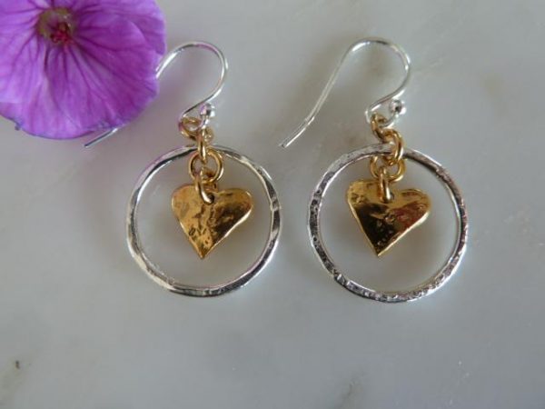 Silver Circle & Gold Heart Earrings