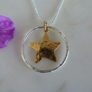 Silver Large Circle & Gold Star Pendant