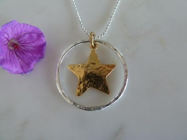 Silver Large Circle & Gold Star Pendant