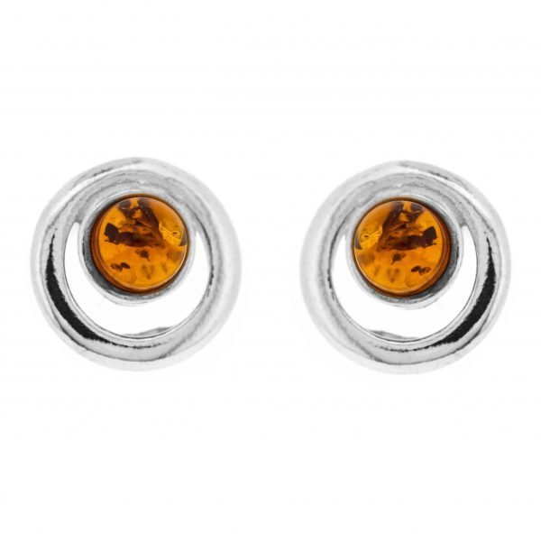 Simple Circles Cognac Amber Stud Earrings