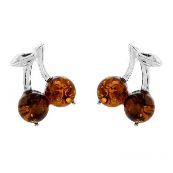 Cognac Amber Tiny Cherries Stud Earrings