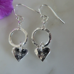 Silver Circle Earrings with Hearts