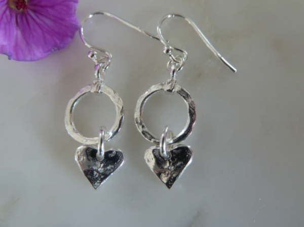 Silver Circle Earrings with Hearts