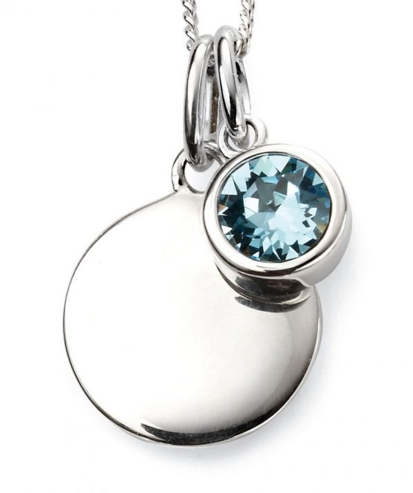 March Birthstone & Silver Disc Necklace