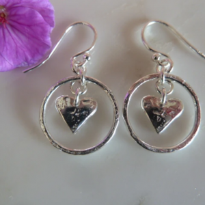 Silver Circle & Heart Earrings