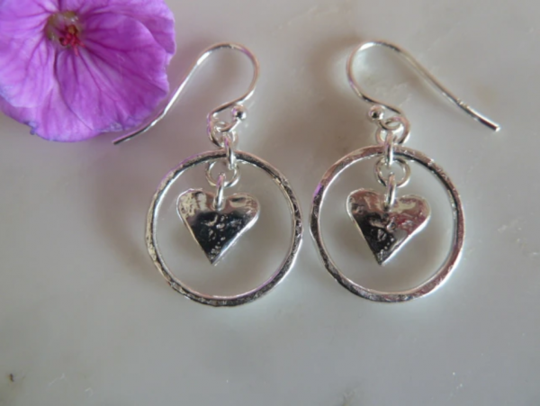 Silver Circle & Heart Earrings