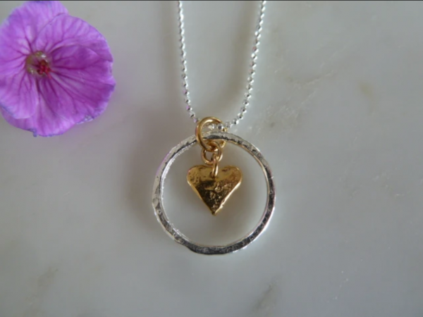 Silver Circle & Gold Heart Pendant