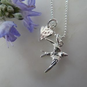 Silver Swallow & Heart Pendant
