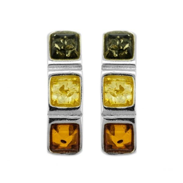 Mixed Amber 3 Squares Stud Earrings