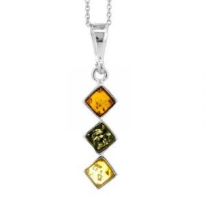 Trio of Amber Squares Pendant & Chain