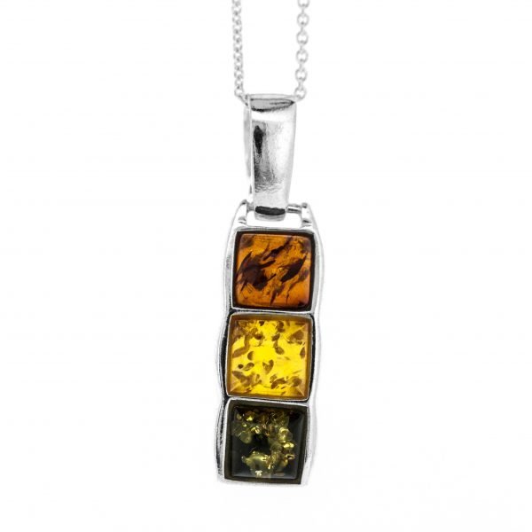 Mixed Amber 3 Squares Pendant & Chain