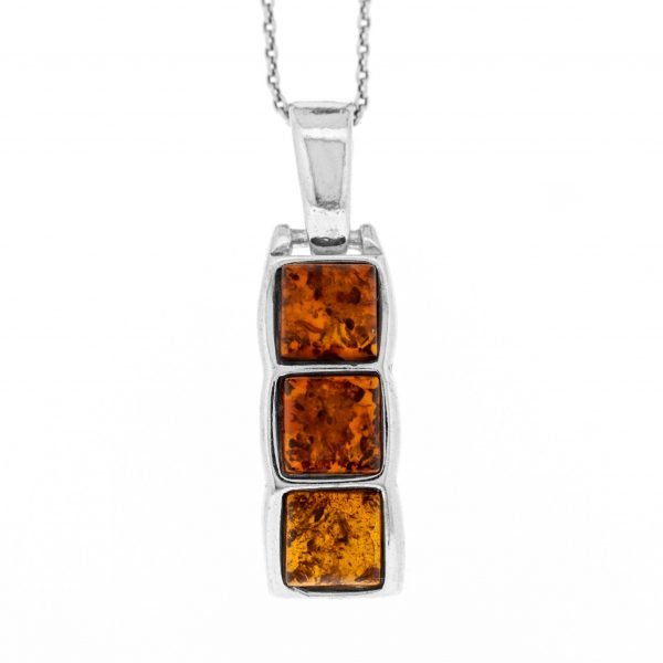 Cognac Amber 3 Squares Pendant & Chain