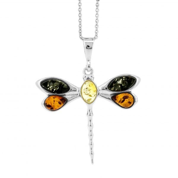 Amber Dragonfly Pendant & Chain - Mixed