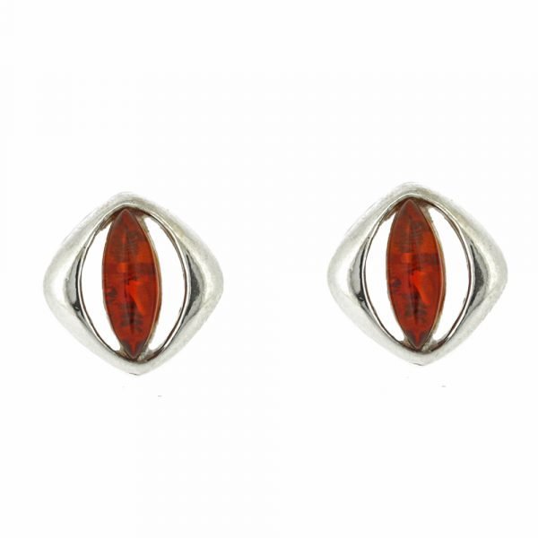 Cat's-Eye Cognac Amber Stud Earrings