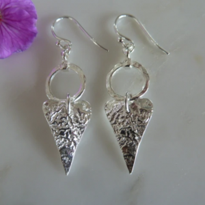 Silver Circle & Slender Heart Earrings