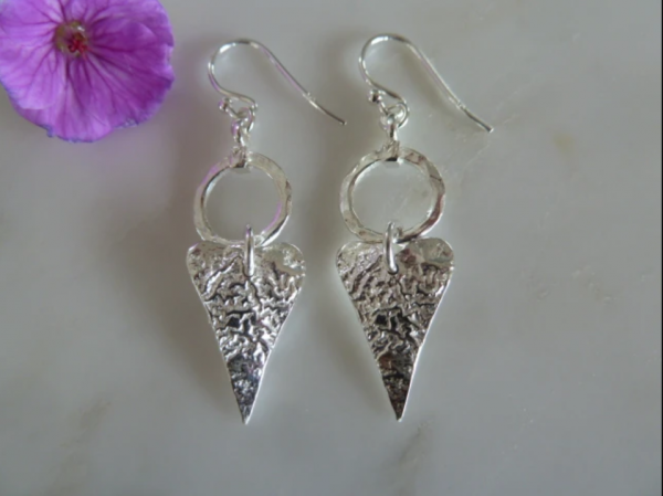 Silver Circle & Slender Heart Earrings