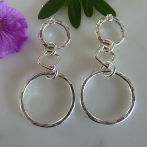 Silver Circle & Square Drop Earrings