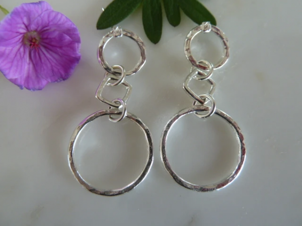Silver Circle & Square Drop Earrings