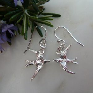 Silver Swallow Drop Earrings