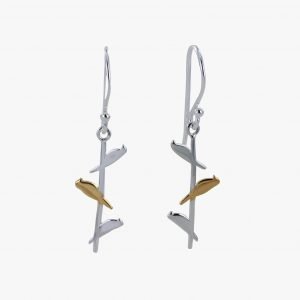 Bird on a Wire Earrings - Sterling Silver & Gold Vermeil