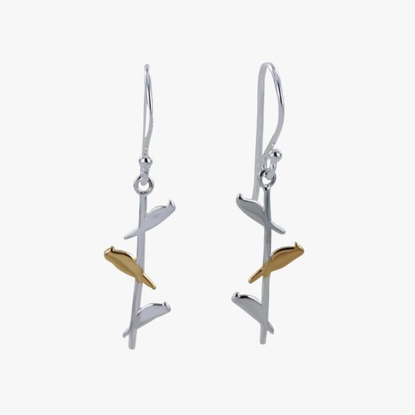 Bird on a Wire Earrings - Sterling Silver & Gold Vermeil