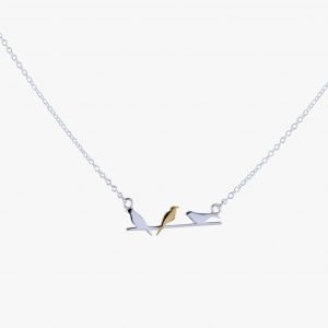 Bird on a Wire Necklace - Sterling Silver & Gold Vermeil