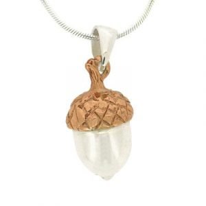 Silver and Rose-Gold Plated Acorn Pendant & Chain