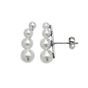 Graduated Pearls Silver Stud Earrings