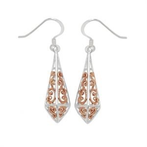 Rose Gold and Silver Two-Tone Filigree Drop Earrings