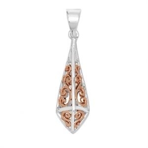 Rose Gold and Silver Two-Tone Filigree Pendant & Chain