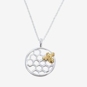 Bee & Honeycomb Necklace - Gold Vermeil
