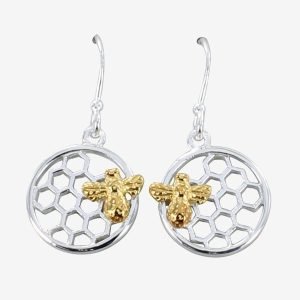 Bee & Honeycomb Earrings - Gold Vermeil