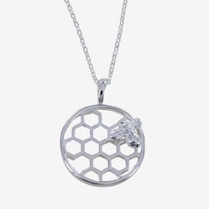 Bee & Honeycomb Necklace - Silver