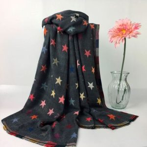 Star Print Reversible Medium-Weight Winter Scarf - Dark Grey