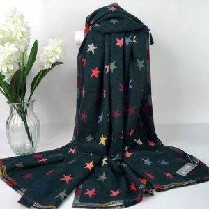 Star Print Reversible Medium-Weight Winter Scarf - Dark Green