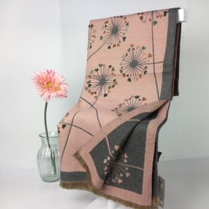 Little Heart Dandelions Reversible Medium-Weight Winter Scarf - Pink/Grey