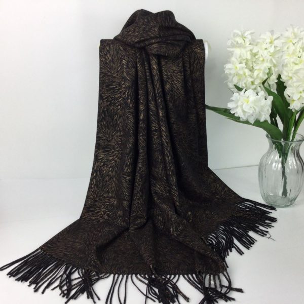 Medium-Weight Winter Scarf With Metallic Gold Detail - Black