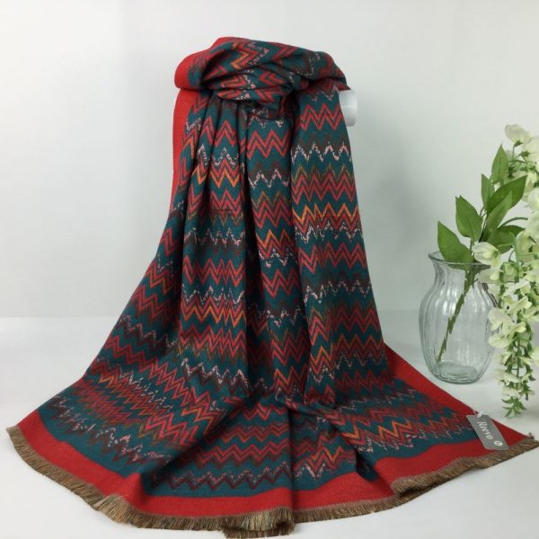 Chevrons Reversible Medium-Weight Winter Scarf - Green/Red