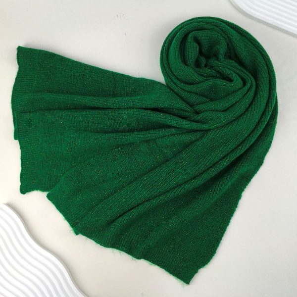 Winter-weight knitted scarf with glitter thread - Green