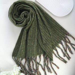 Winter-weight scarf with gold glitter thread - Green